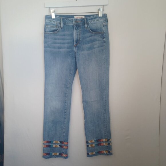 Driftwood Jeans Collette Embroidered Blue Denim Raw Hem Cropped Length Womens 26 - Picture 13 of 13